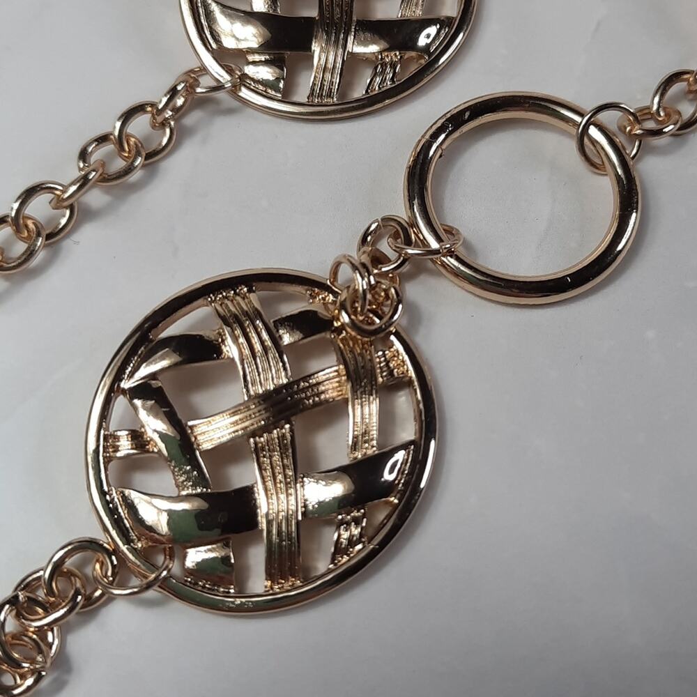 Long Gold-Tone Woven Disc Sweater Necklace